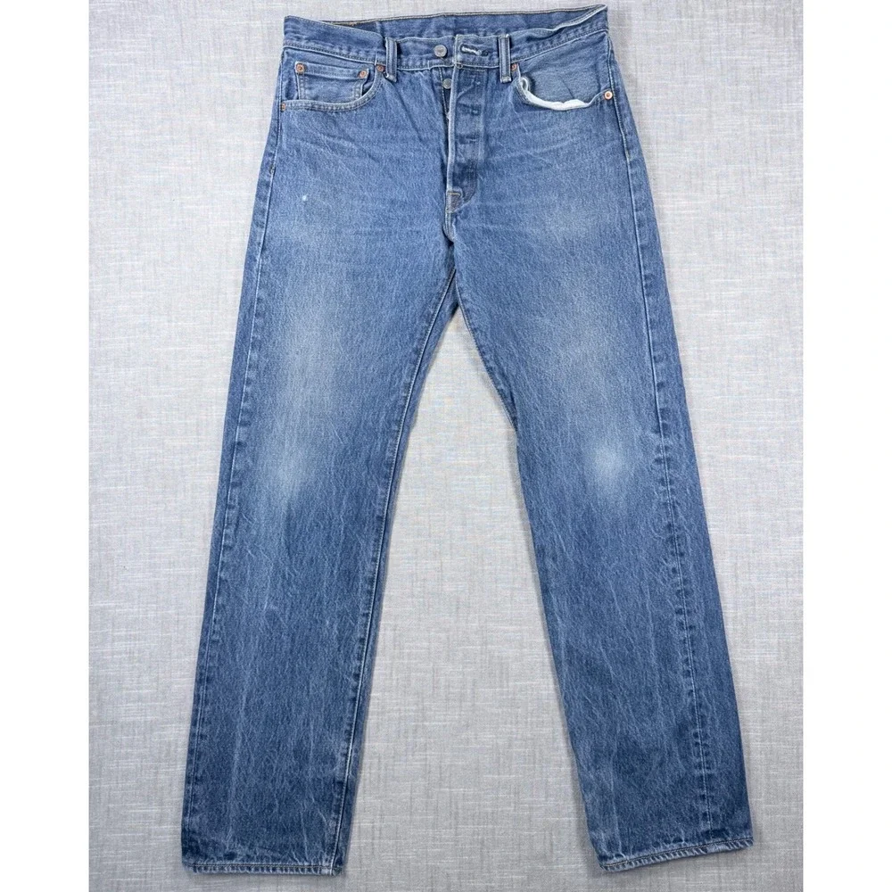 Levis 501 Original Fit Mens Blue Denim Straight Leg Button Fly Jeans 33x36